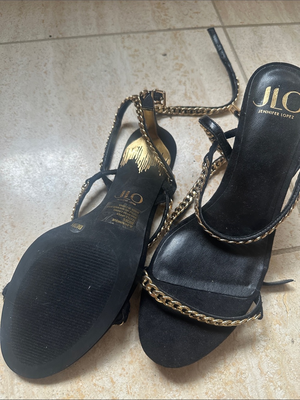 JLo black heels with gold chain details - Picture 2 of 2